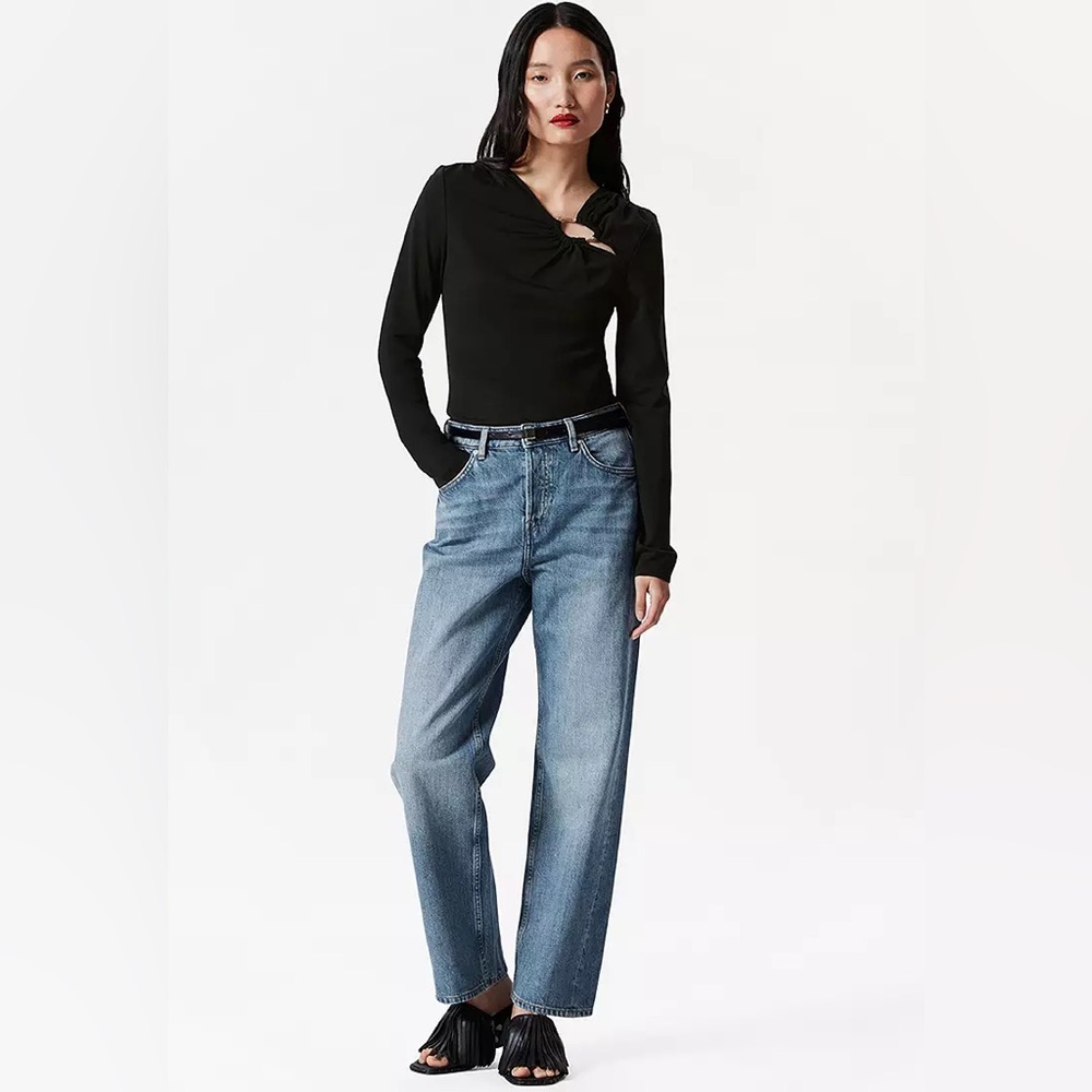 & Other Stories RUCHED BUCKLE-DETAIL TOP Black Size M NWT
